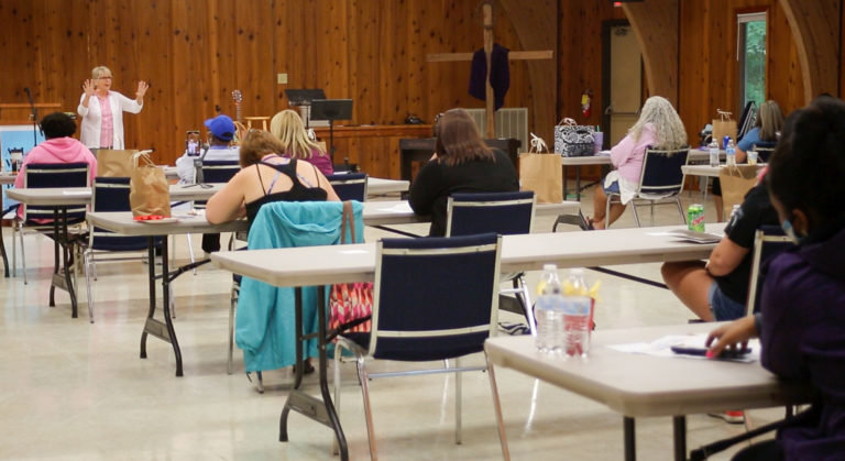 Mary Gray leads a Bible study session for this year’s Military Wives Retreat. . “This year, God laid it on my heart to really talk about the power we have in prayer,” she said.