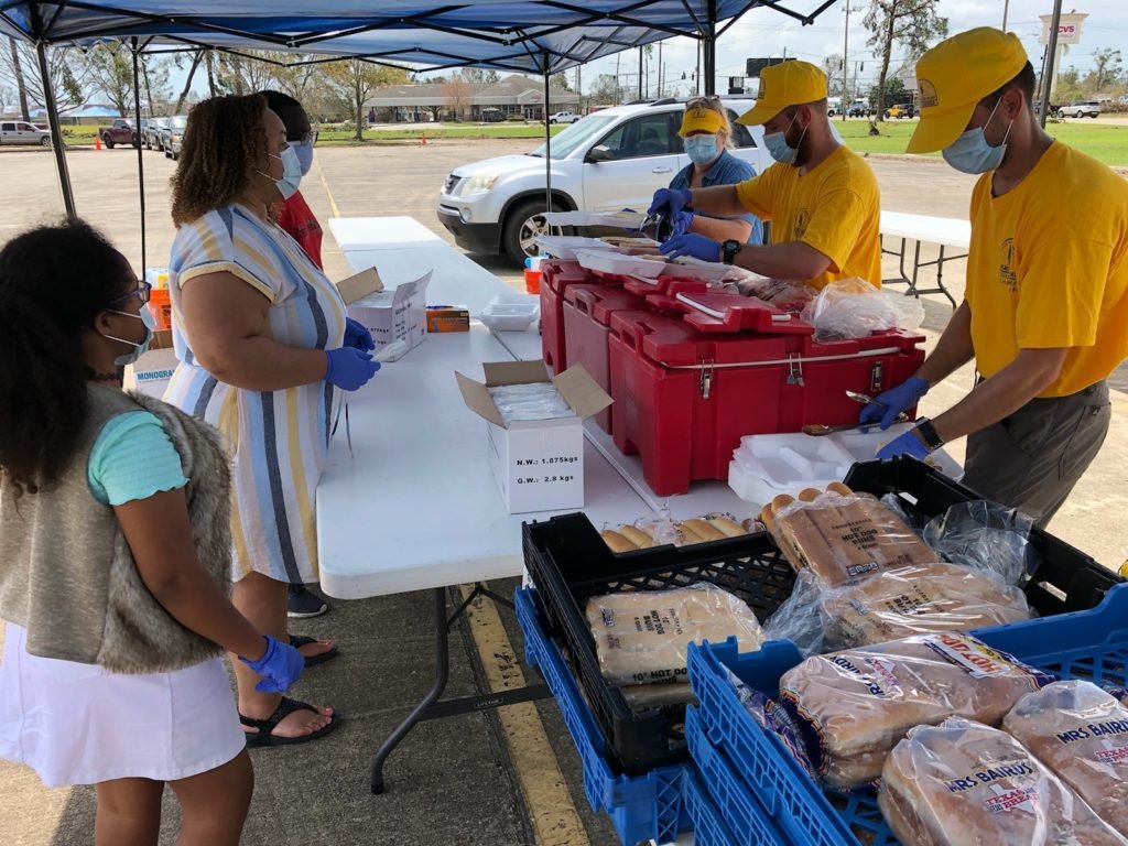 Southern Baptist Disaster Relief (SBDR) volunteers serve Hurricane Laura survivors in Lake Charles, La.  SBDR has prepared nearly a half million meals for hurricane survivors this year.