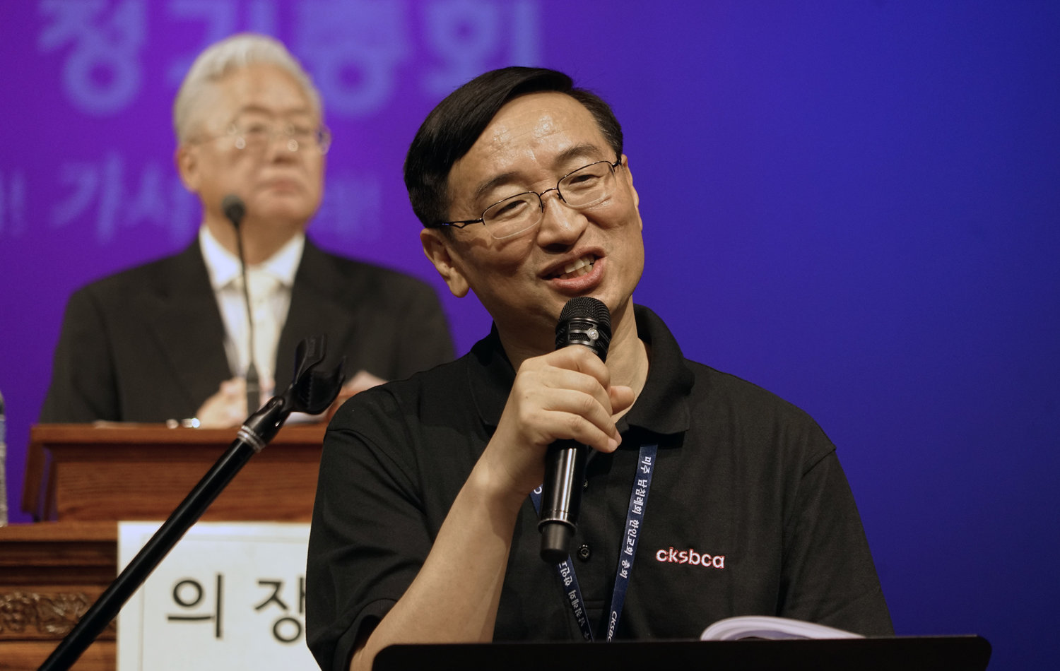 James Kang addresses the Council of Korean Southern Baptist Churches at the group's meeting in Dallas in June of 2018.